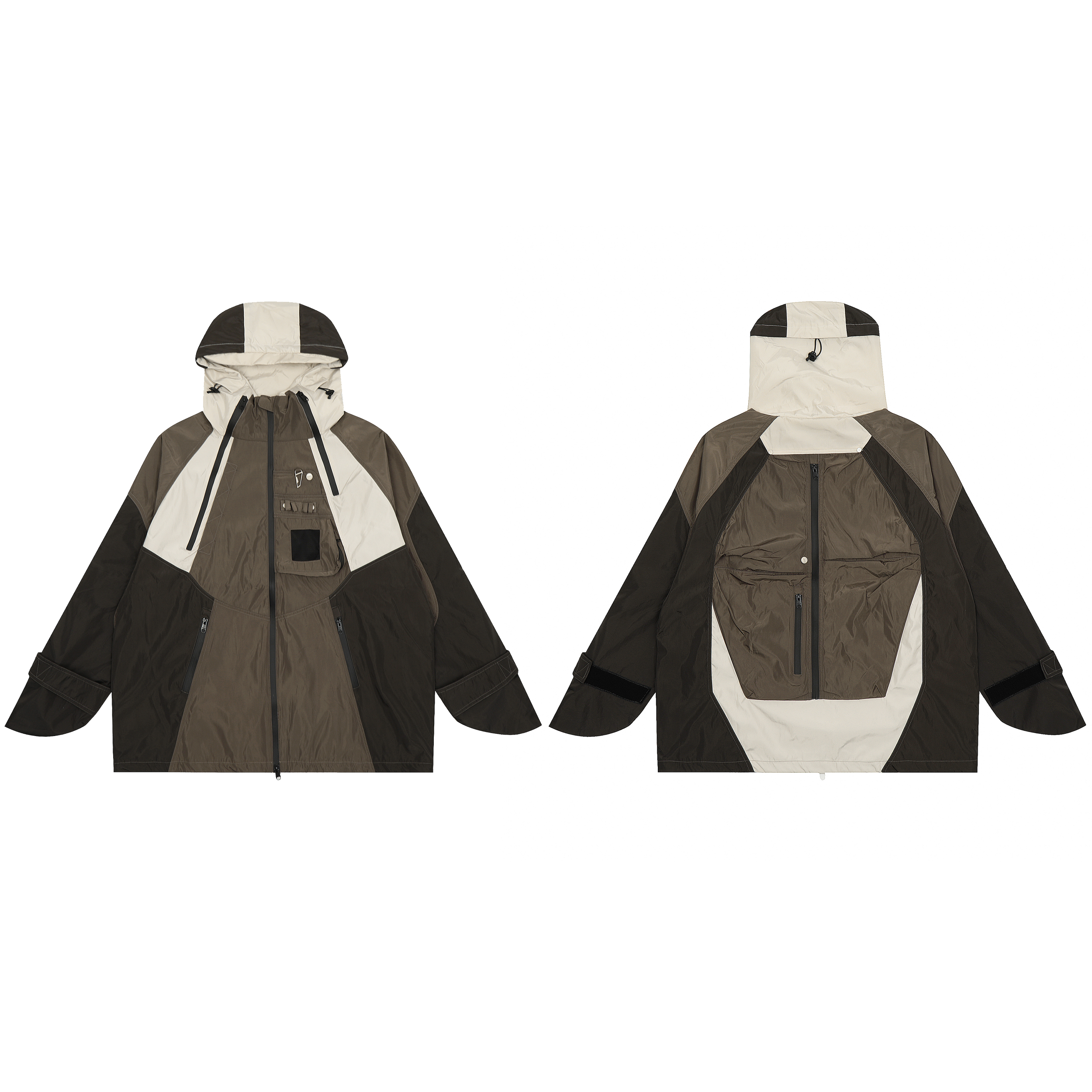 Hooded windbreaker hard shell designer jackets coat winter multi-pocket deconstruction functional color-blocked zipper high street trendy brand l-image-852920941