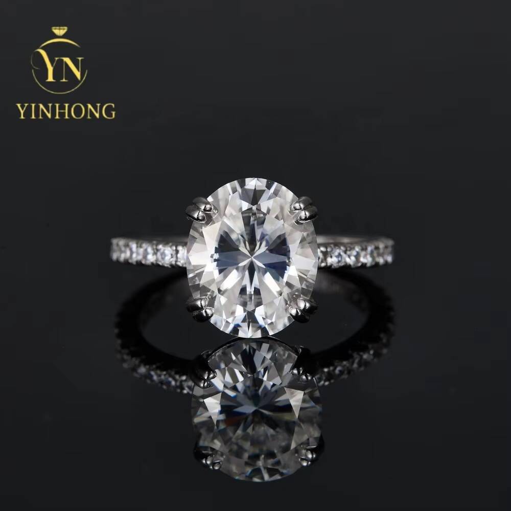Oval 3ct Moissanite Ring Silver plated with 18k gold Classic Design Ring For Womens wedding