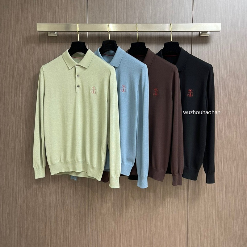 Designer Polos Men Autumn and Winter Knitted Sweater Embroidered Lapel Long Sleeve Wool Bottoming Business Casual Sweater B1289