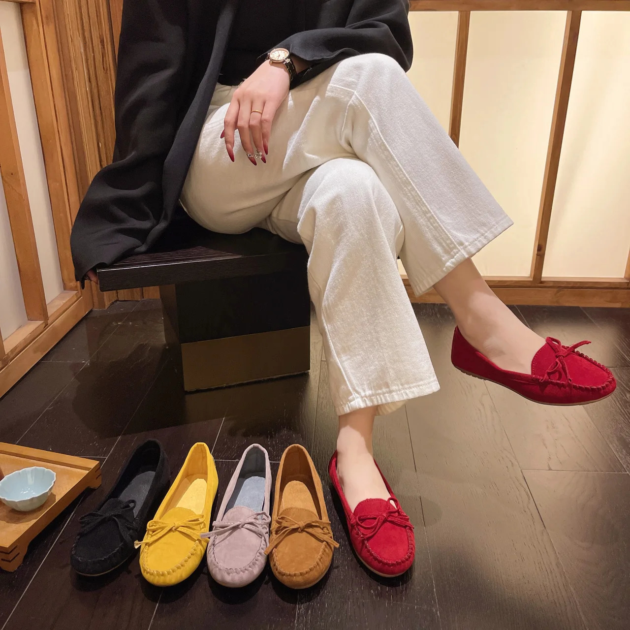 Spring Autumn Women Loafers Slip on Ladies Flats Shoes Casual Flat Shoes Leather Cashmere Single Shoes Plus Size 43 250731