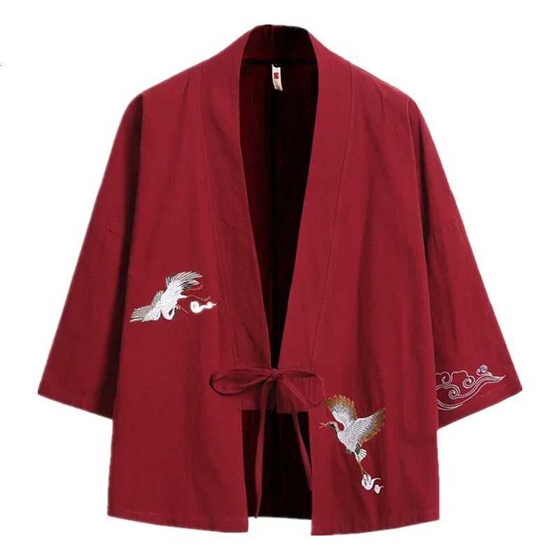 2024 Summer Mens Cotton Kimono Cardigan Outerwear Coats Fashion Streetwear Short Loose Male Jackets Casual Overcoat Clothing XJ250801