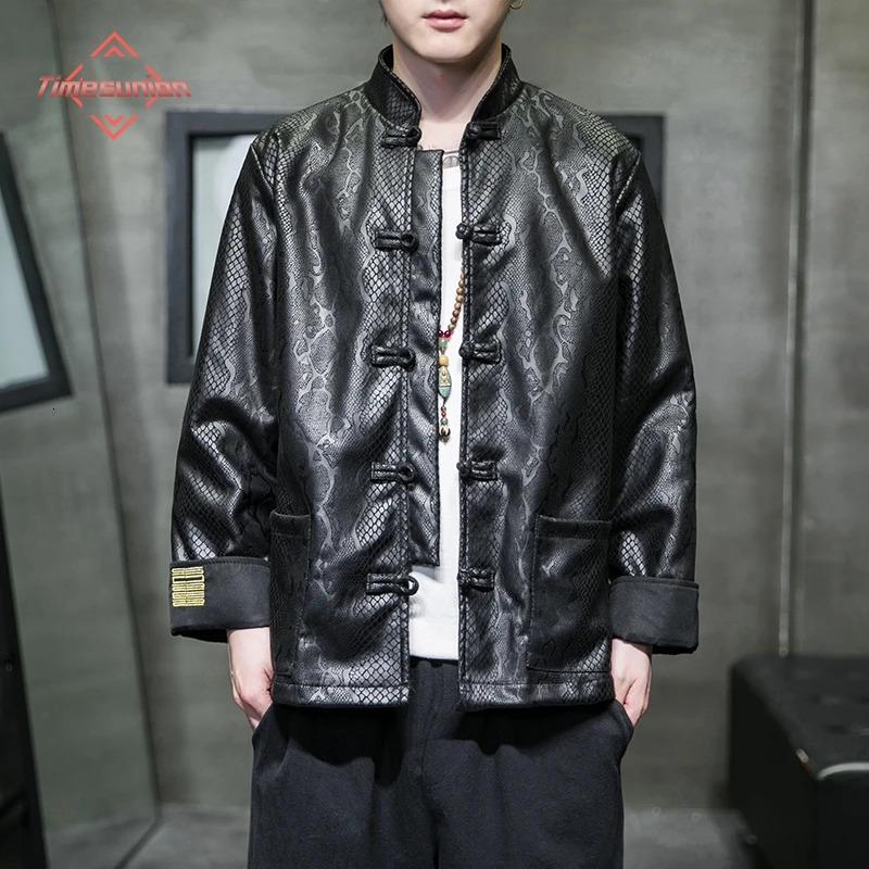 Chinese Style Spring Autumn Jacket for Men Fashion Snakeskin Jacquard Suede Velvet Hanfu Traditional Mens Clothing 250801