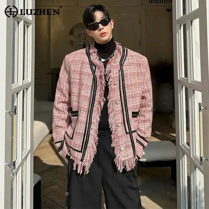 LUZHEN Small Fragrant Style Tassel Patchwork Woolen Coat Personalized Trendy Versatile Elegant Mens Spring Jackets LZ9165 250725