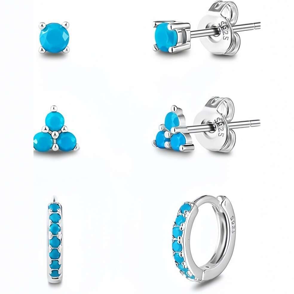 S Sier Needle Inlaid Dia Light Hoop Petal Stud Jewelry Set Hot Selling Minimalist Earrings