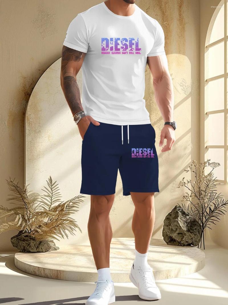 Men's Tracksuits Summer Round Neck Short Sleeve Top With Printed Fabric Matching Trouser Shorts Set Fashionable Breathable Clothing 2025