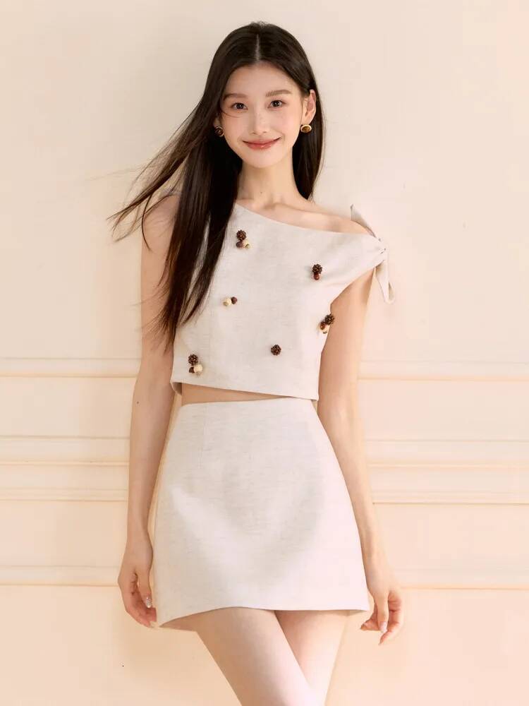French Summer 2 Outfit Women Ladies Clothing Y2K Cropped Short Tops Shirt Blouse + High Waist Skirt Two Piece Sets dongdumaoyi
