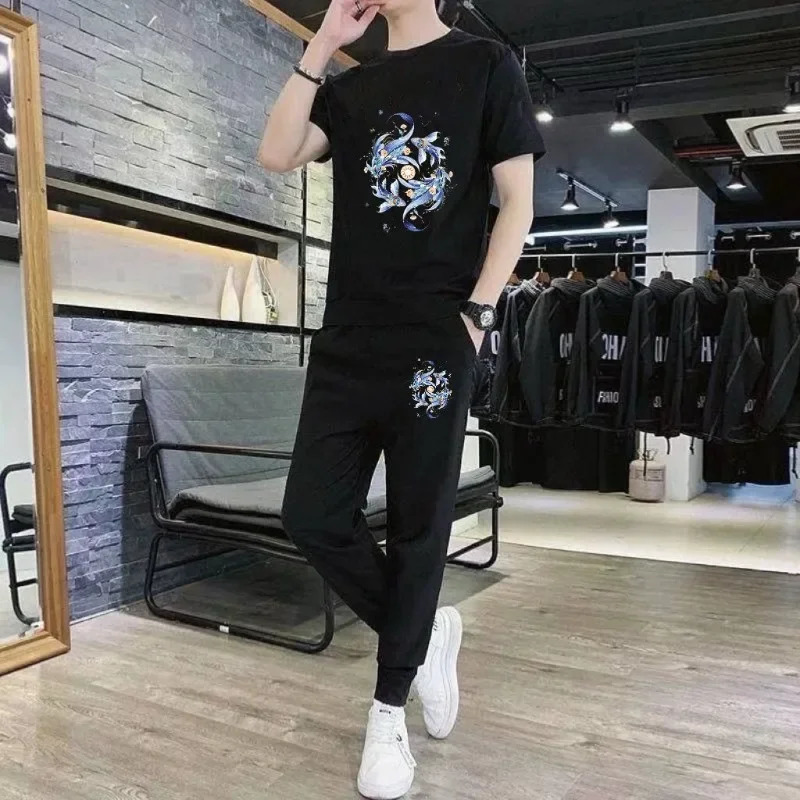Tracksuit Mens Pants Set Sweatshirts Sweatsuit Cool Elastic Slim Fit Chic 2025 Trend Kpop Tee Male T Shirt Trousers Sets 250724