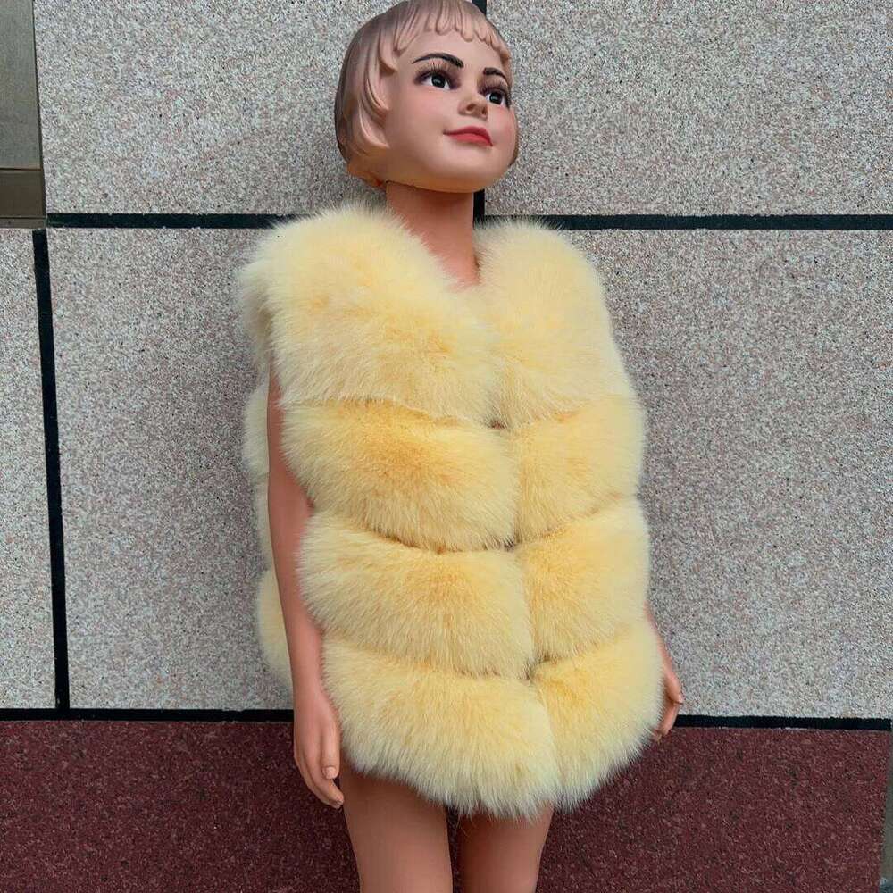 LHXDW Children's fur vest for warmth in autumn and winter Real fox fur girl fur vest and boy vest are the same style Kids jacket