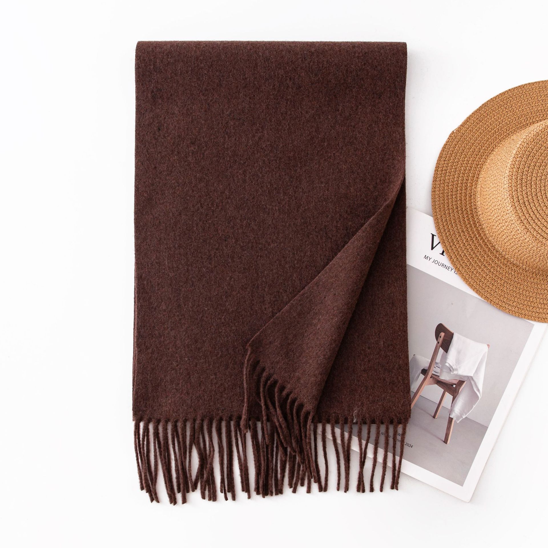 K1546 Imitation cashmere scarf with wool tassel scarf for men and women all-match solid color fashionable commuting warm neck shawl