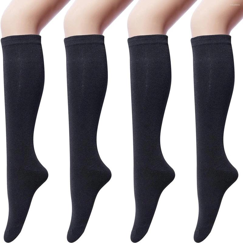 Women Socks 4-Pack Women's Knee-High Black Soft Stretchy Cotton Boot For Dress Skirts Comfortable Hosiery Daily Wear