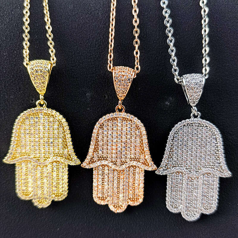 2024 New Fashion Hip-Hop Sweater Chain for Women Micro-Inlaid AAA Full Dia Zircon Creative Palm Internet Celebrity Necklace