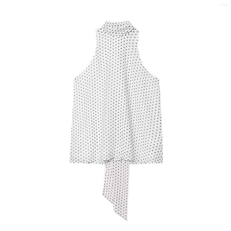 Women's Blouses Zevity 2025 Women Chic Sleeveless Bow Tied Polka Dots Print Chiffon Vest Blouse Camis Tank Lady Casual Halter Shirts Tops
