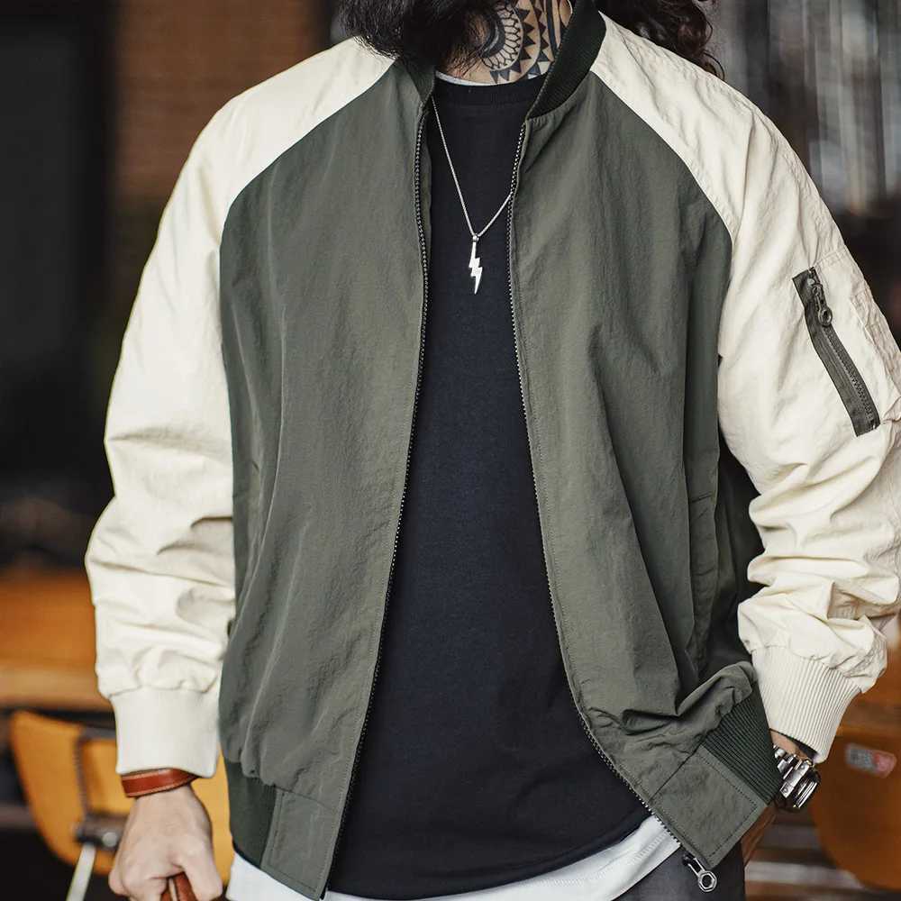 Maden Vintage Contrast-color MA1 Bomber Jacket Short Zip-up Pocket Baseball Jacket Mens Casual Outerwear for Spring and Autumn XJ250801