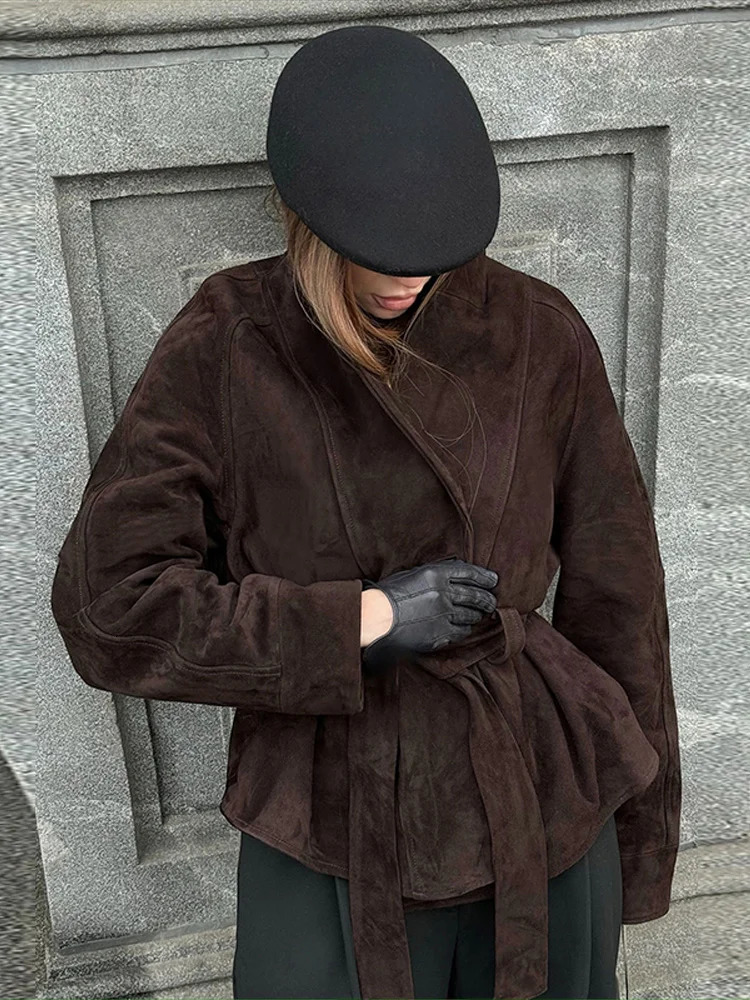 Autumn Street Outerwear Womens Jacket Fashion Stand Collar Single Breasted Cool Coat With Belt 250725