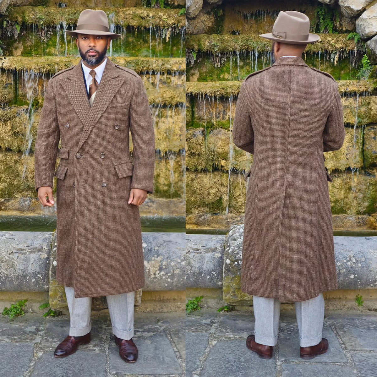 Peaked Lapel Woolen Blend Coat Men Over Jacket Overcoat Double Breasted Long Plus Size Warm Formal Business Costume Customized