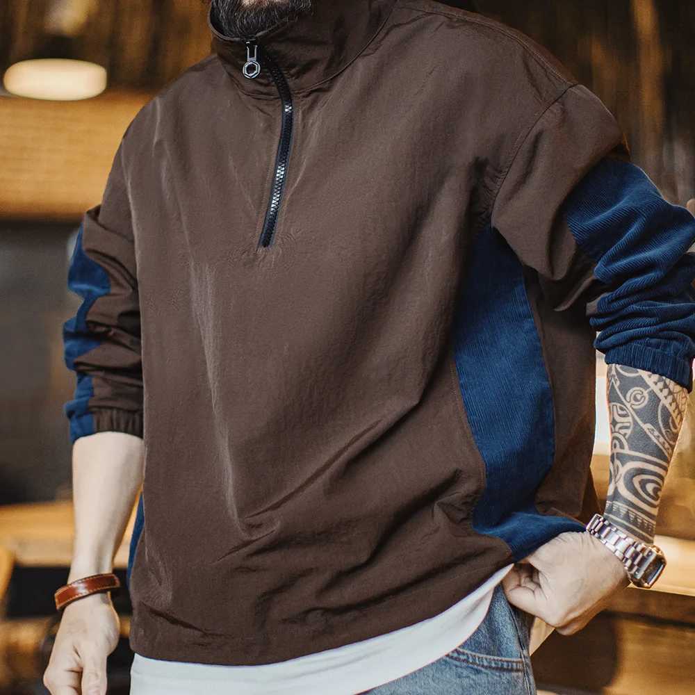 Mens Vintage Corduroy Color-Block Half-Zip Jacket Mens Spring Notch Lapel Outdoor Hoodie Casual Versatile Urbancore Pullover XJ250801