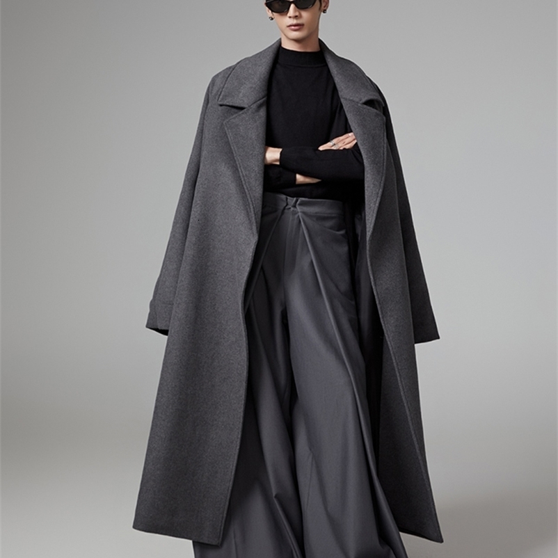 Mauroicardi Autumn Winter Oversized Extra Long Warm Gray Wool Blends Coat Men Sashes Raglan Sleeve Woolen Overcoat 250724CJ