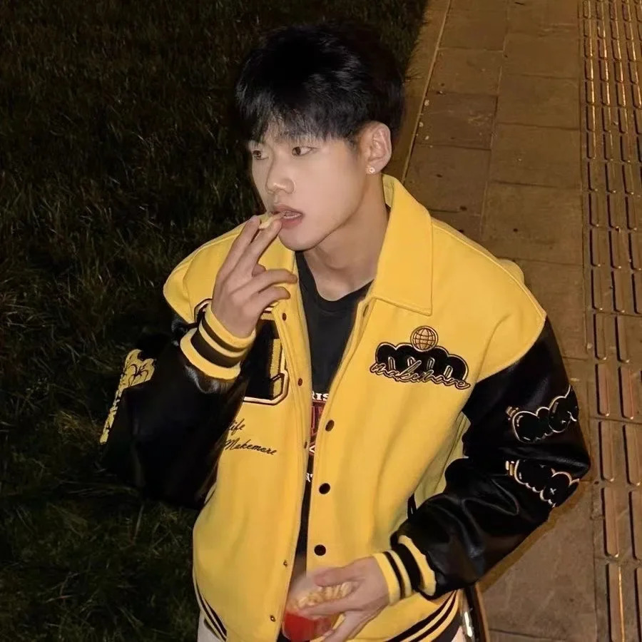 Spring Autumn Vintage Loose-Fit Yellow Baseball Cap Style Jacket For Men And Women Trendy Street Couple Coat Woolen Jacket 250725