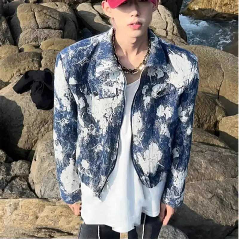Gradient Tie Dye Baroque Coat Mens Trendy High-end and Cool Korean Style Outfit with Lapel and Shoulder Pads Short Jacket XJ250801