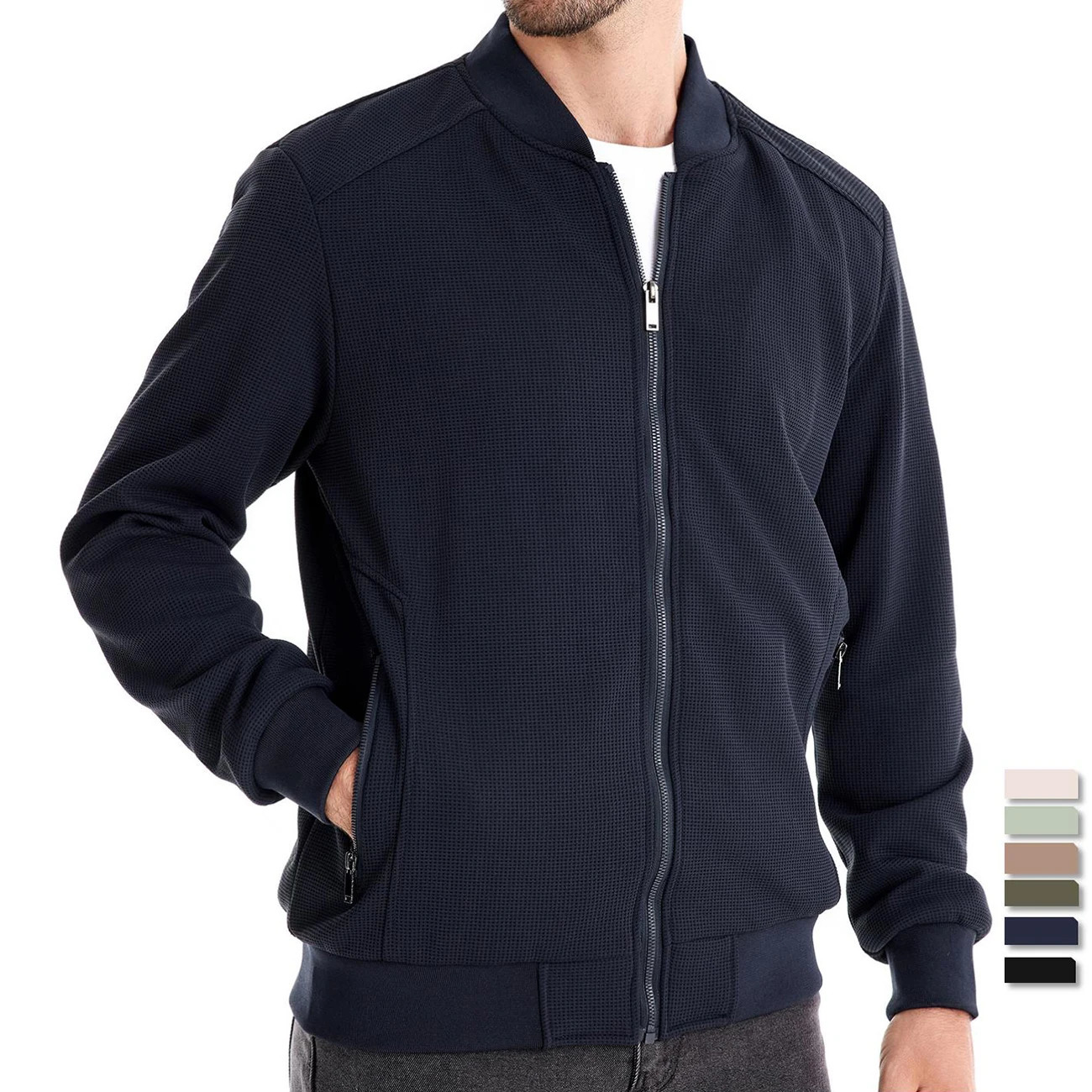 AIOPESON Mens Waffle Fleece Lined Bomber Jacket Autumn Winter Warm Casual Zipper Pocket Outwear Jackets and Coats for Men 250731