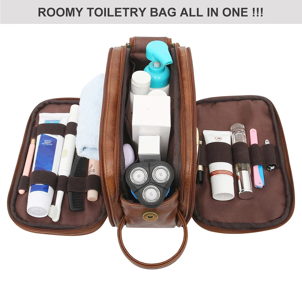 Toiletry Bag for Men Large Travel Shaving Dopp Kit Water-resistant Bathroom Toiletries Organizer PU Leather Cosmetic Bags 250731
