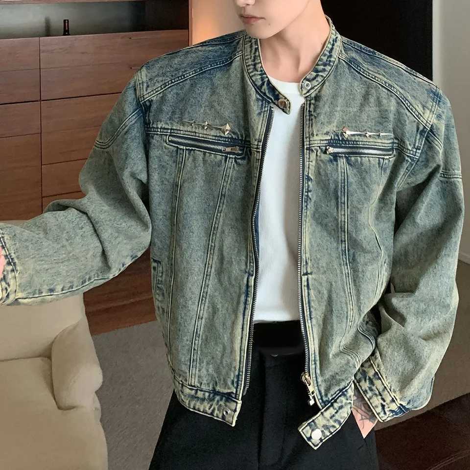 Collarless Casual Jacket Mens Outerwear 2XL Distressed Cargo Jacket Long Sleeve Style Polyester Fabric Regular Clothing Length XJ250801