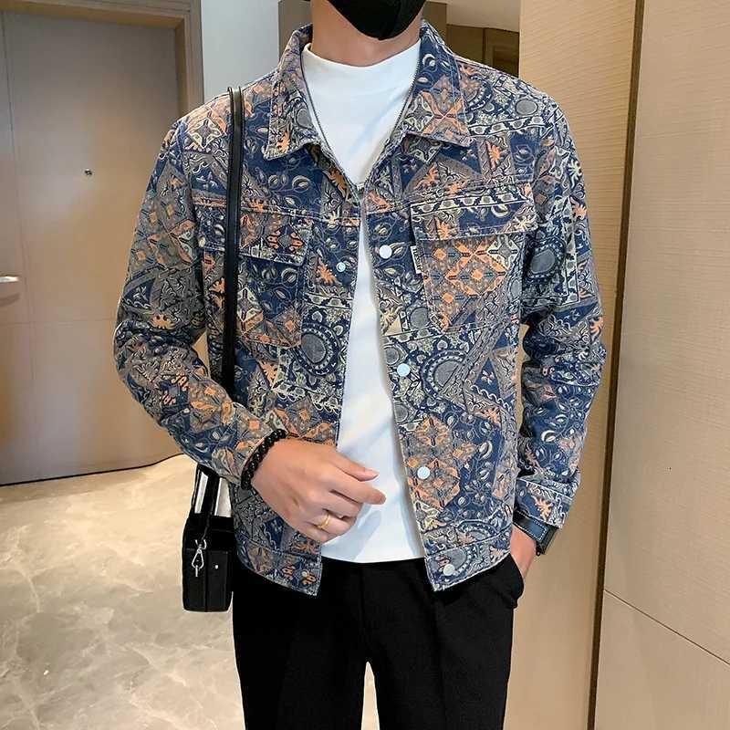 Spring Autumn Men Jacket Fashion Style Harajuku Slim Fit Tops Loose Casual Lapel Outerwear Print Long Sleeve CoatXJ250801