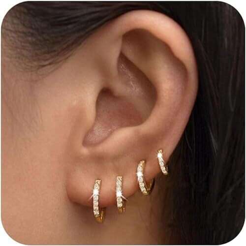 2024 Summer New Four-Piece Earring Set for Women, Niche High-End Style, Sparkling Dia Ear Clips, Copper Gold-Plated Earrings