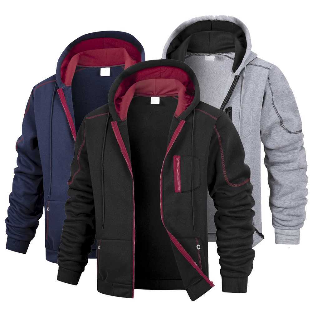Mens Casual Sports Zipper Hoodie Coat Solid Color Cardigan Sweatshirt for Men Clothing Sportswear Slim Fit Casual Jacket XJ250801
