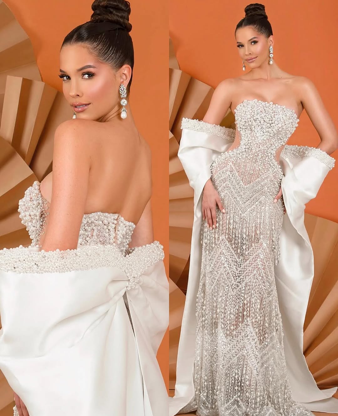 Exquisite Pearls Wedding Dresses Strapless Bridal Gowns with Detachable Train Beading Illusion Mermaid Customized Vestidos De Novia Plus Size