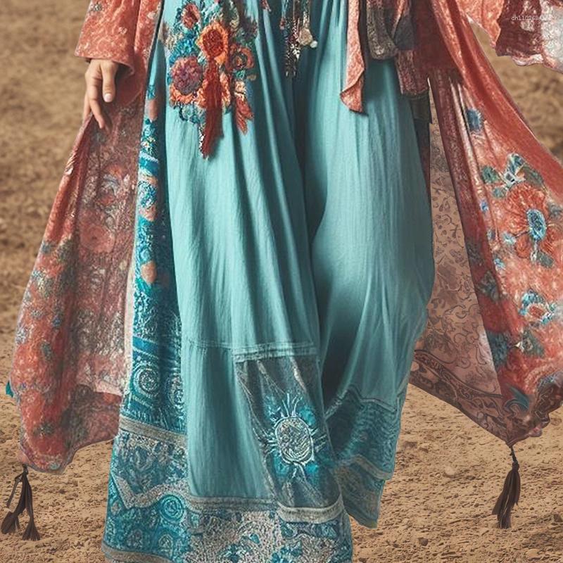Women's Pants Women Vintage Ethnic Fashion Loose Floral Print Straight High Waist Wide Leg Long Casual Vacation Harajuku Trousers