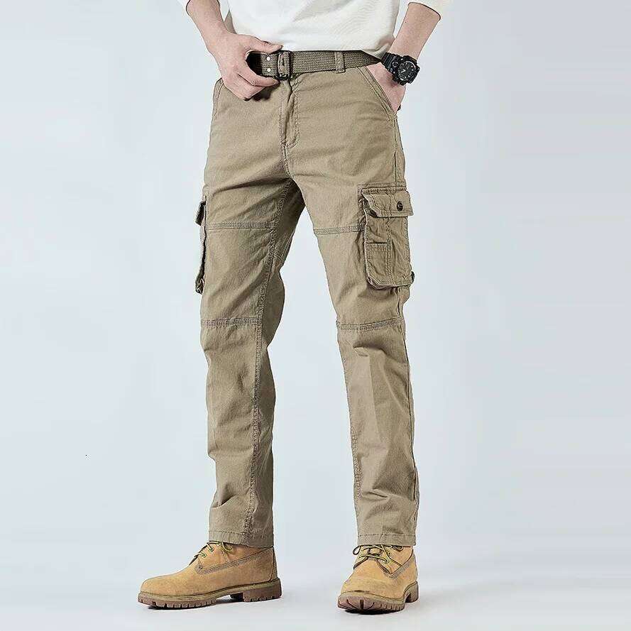 Designer Clothing 2025 Men's Cargo Pants Straight Leg Cotton Stretch Tactical Trouser Male Military Outdoor Camping Fishing Casual Work Wear Kh