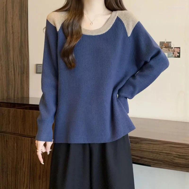 Women's Sweaters Design-sensing Color-blocked Sweater For Women In Autumn And Winter Loose Slimming Age-reducing Knitted Top