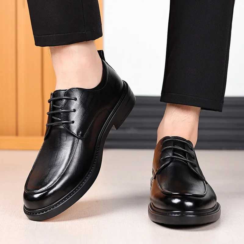 Cowhide Social Shoe Male Official High Quality Low Price 2024 Trend Mens Formal Shoes Casual Business Clothing Gentleman Party XJ250801