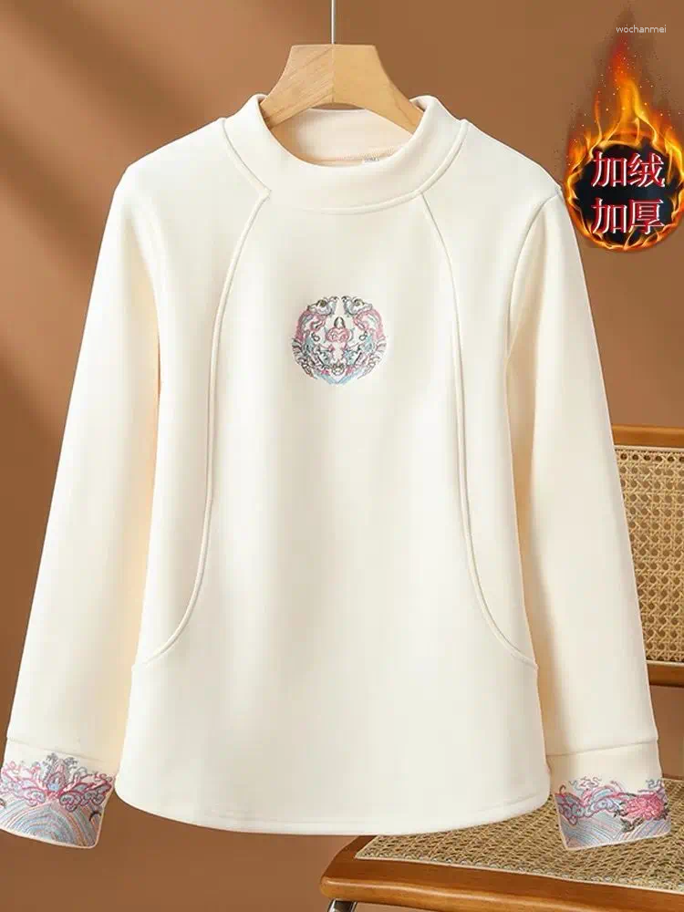 Women's Hoodies DeRong Chinese Style 2025 Spring Autumn Long-sleeved Sweatshirt Warm Bottoming Shirt Casual Versatile Top T-shirt For Women