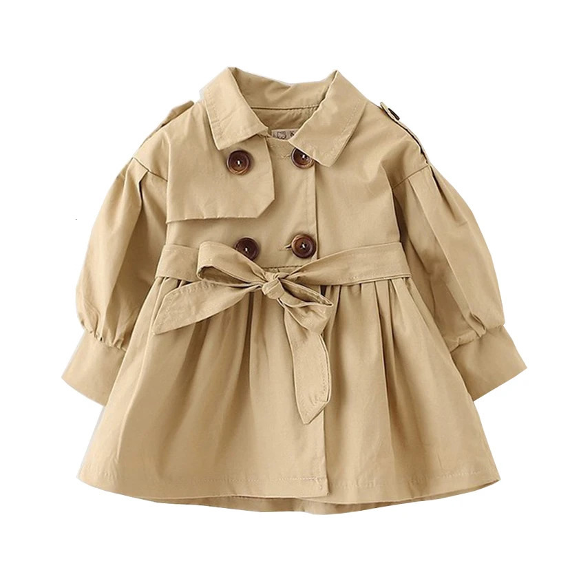 Tench coats England Style Windbreaker Jacket Girls Girdle The Waist Trench Coats Girl Spring Autumn Overcoat Childrens Casual Clothing 04Y 25745