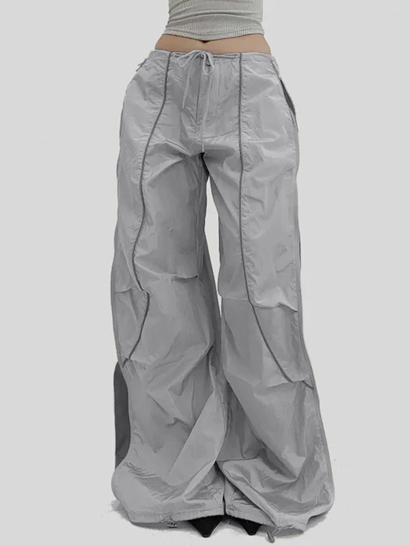Women's Pants Weekeep Chic Patchwork Zipper Wide-leg Women Casual Streetwear Hippie Cargo Loose Low Rise Trousers Korean Fashion