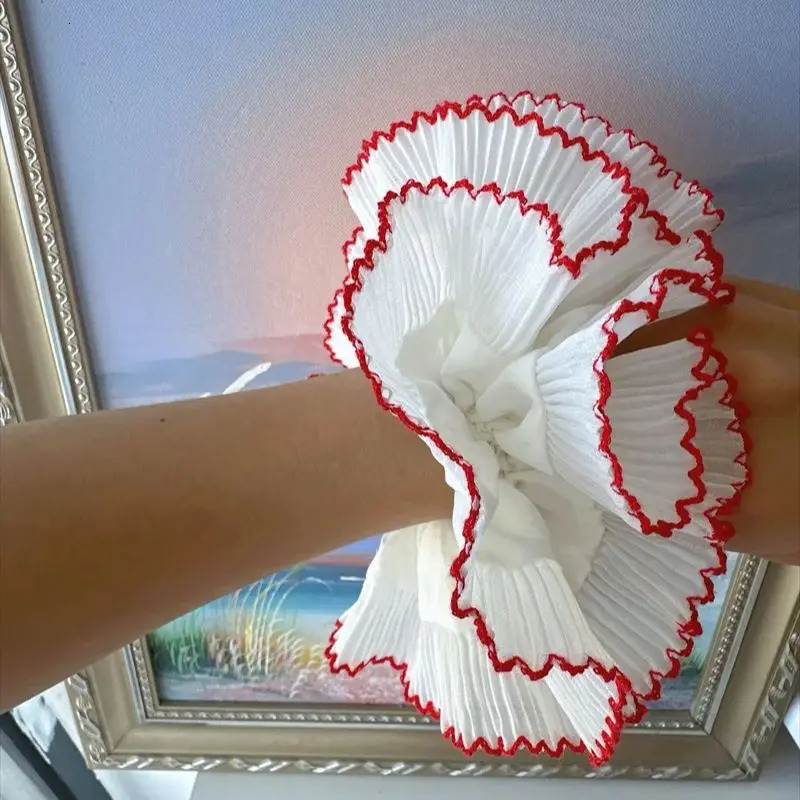 Retro Korean Style Double Layered Large White Plaid Lace French Romantic Large Intestine Loop Hair Accessory for Women 250729