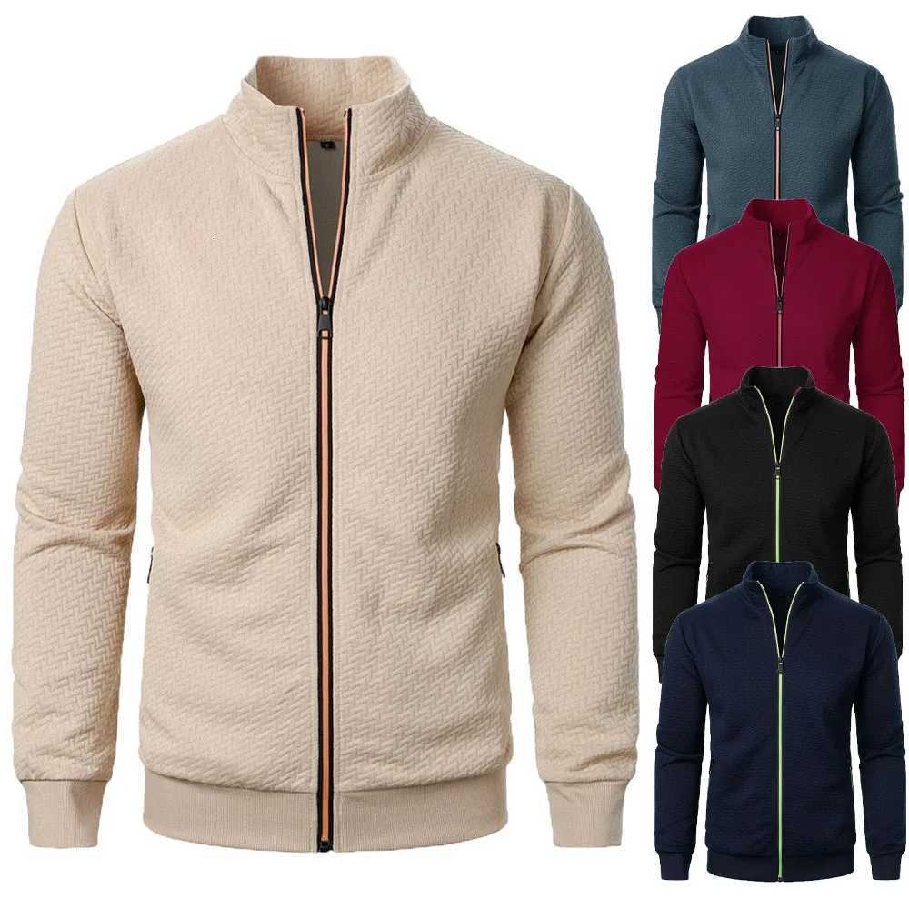 New Spring Autumn Zipper Stand Collar Hoodie Coat Mens Casual Jacquard Cardigan Sweatshirts Jackets for Men Contrast Color XJ250801
