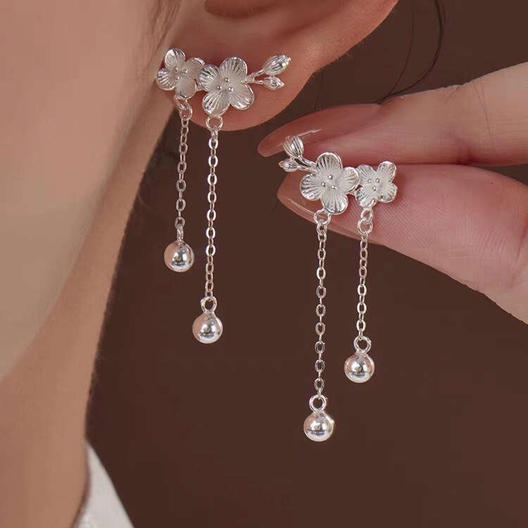 2025 Fresh Plum Blossom Earrings Chinese Ear Bone Studs Tassel New Artistic Temperament Women's Style