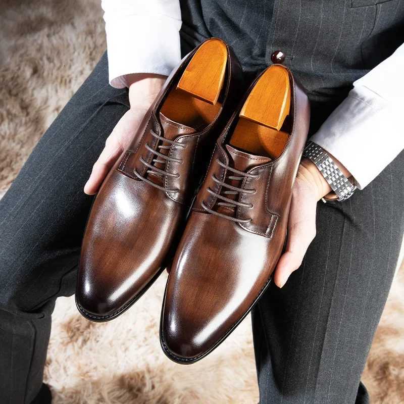 Wood Pattern Derby Shoes Men Breathable Mens Dress Shoes High Quality Leather Office Wedding Shoe Lace Up Hand-Colored Business XJ250801