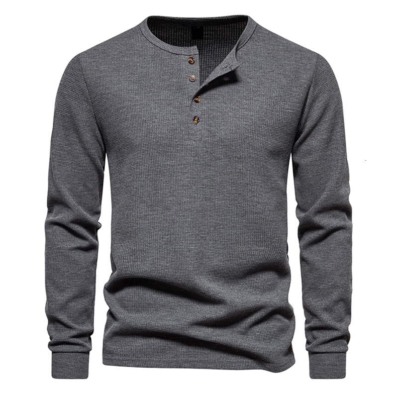 Waffle Henley T-Shirt Men Basic Breathable Mens Long Sleeve Tops Tee Shirts Spring Autumn Casual Solid Color Button T Shirts 250724CJ