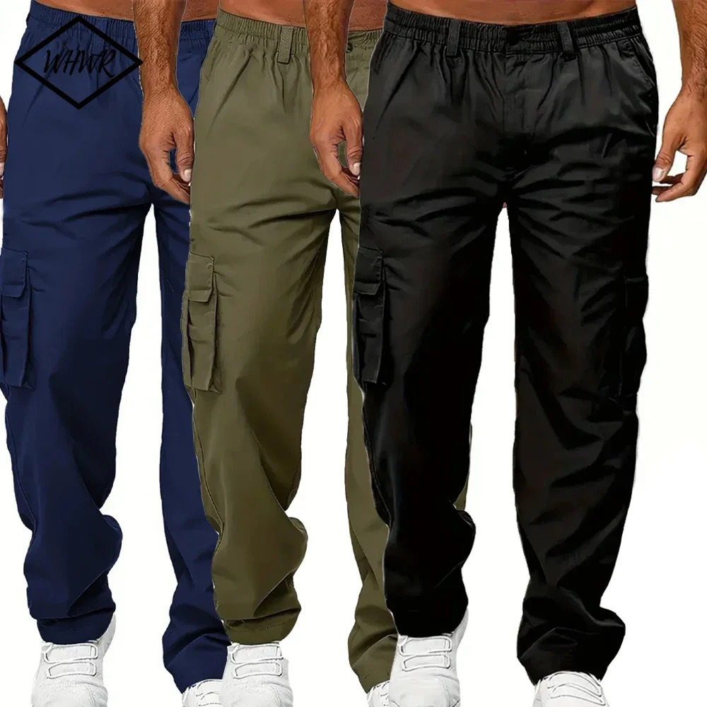 Mens Cargo Trousers Casual Multipocket Loose Straight Stretchwaist Spring Autumn Street Outdoor Sports Fitness Pants 250731