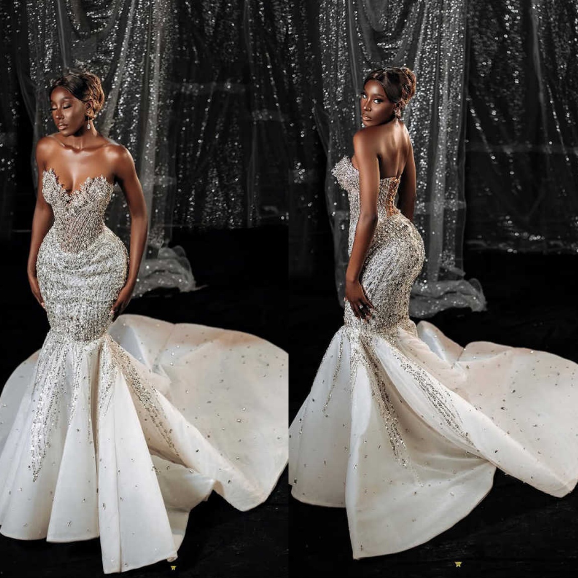 Luxury Wedding Dress Mermaid Gowns V-Neck Sleeveless Sequins Lace Floor-Length Formal Bridal Gowns Plus Size Customized Vestido de novia