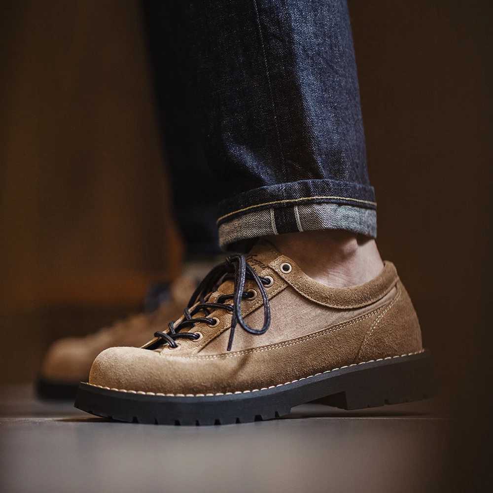 Maden Vintage Cow Suede Shoes Lace-up Thick-soled Low-cut Work Shoes Casual Leather Shoes for Mens Autumn and Winter Dress Shoes XJ250801