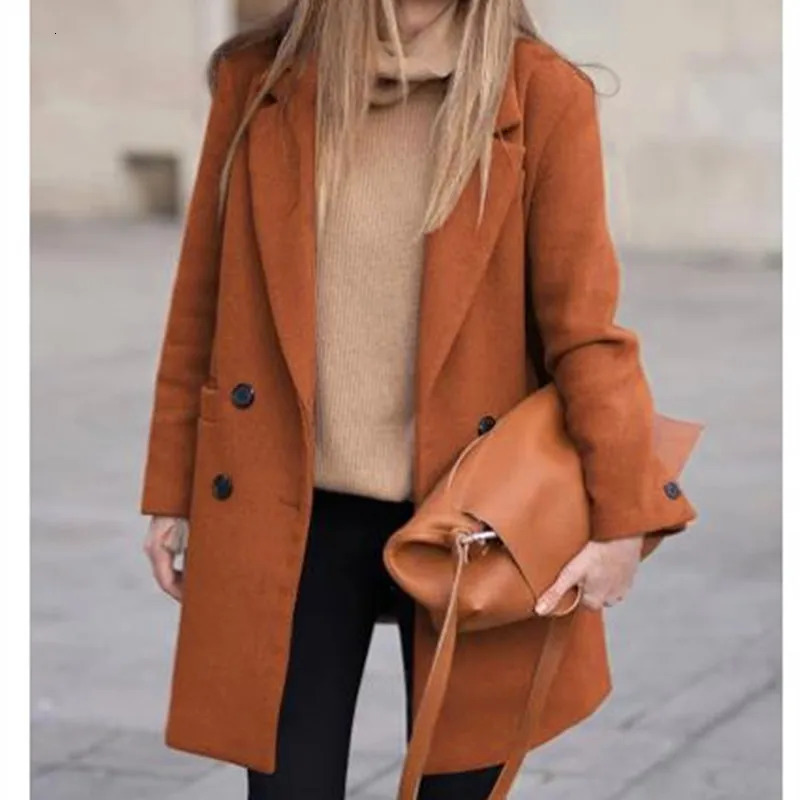 Wool Blends Winter Womens Jacket Lining Elegant Lapel Coat Double Breasted Minimalist Street Jackets 250731