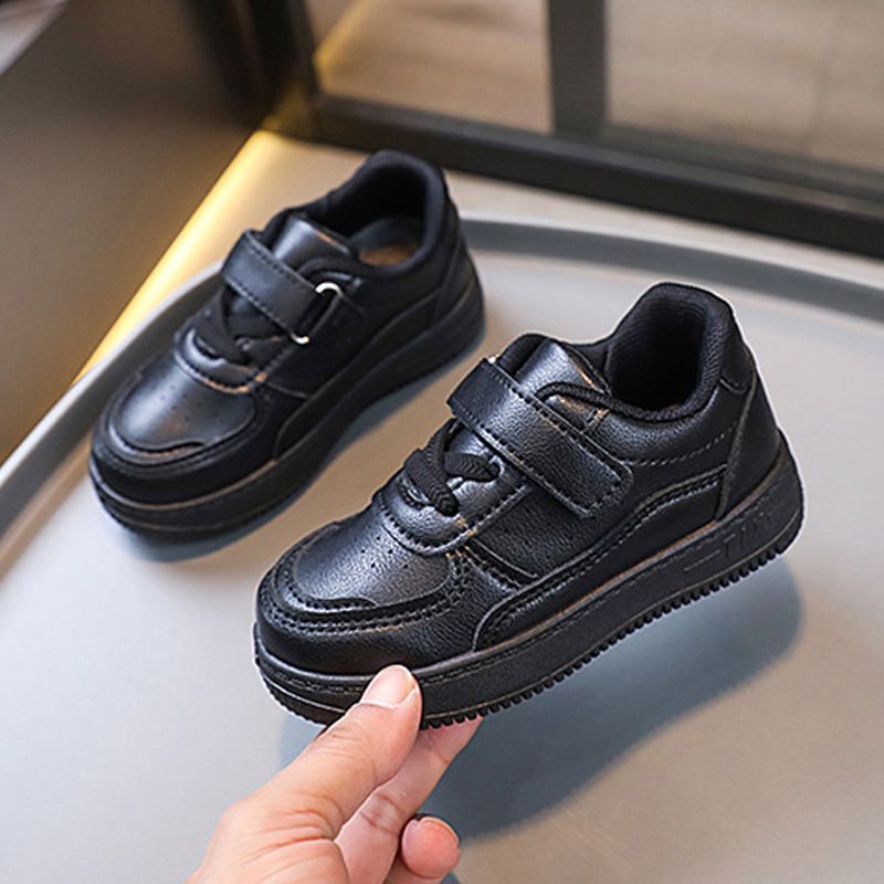 Students Tennis Sneakers Kids Spring Autumn Boys Girls Sports Shoes Casual Board Shoes Leather Soft Soled Children White Black School Shoes Size 21-