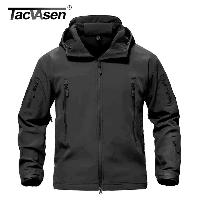 TACVASEN Solid Waterproof Fleece Lined Jacket Mens Softshell Outwear Coat Windbreaker Outdoor Warm Clothes with Pockets 250731