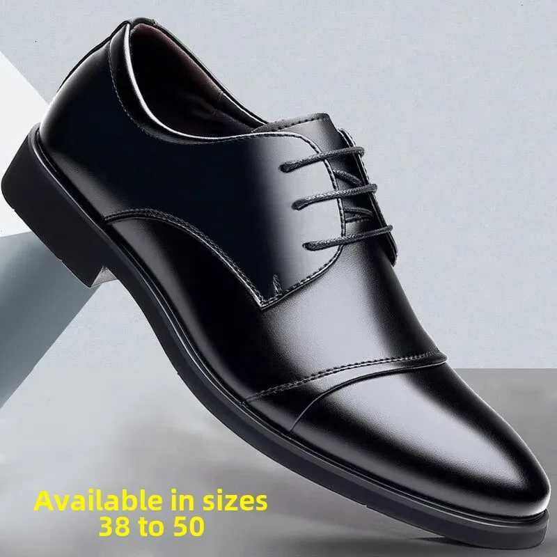 Mens Formal Wedding Shoes Large Size Increase Business Leather Shoes Rubber Bottom Microfiber Upper Cross-Border Mens Shoes XJ250801