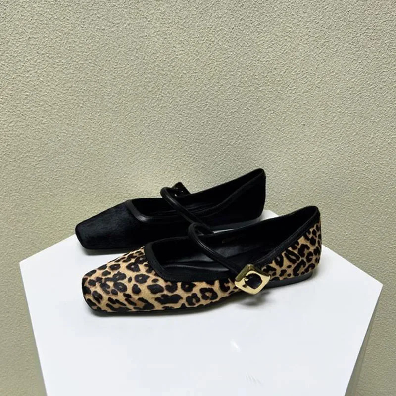 Womens Flat Shoes Round Toe Leopard Print Casual Shoes Woman Breathable Slip-on Outdoor Soft Mary Jane Shoes 250731